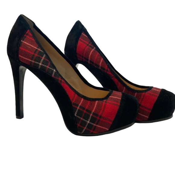 Gianni Bini Heels - Red & Black Buffalo Plaid Heels (Stilettos) - Picture 2 of 8